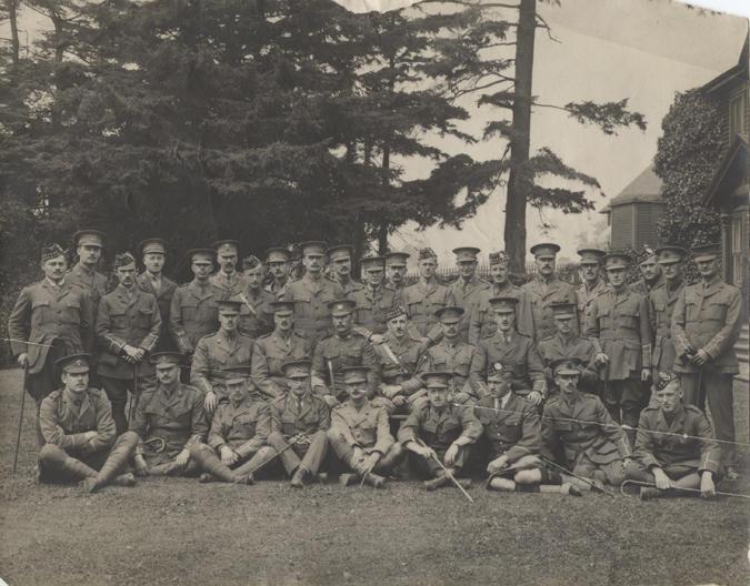 Photo, Officer Training at Work Point Barracks 1915 Major Bunbury-Seaforth C.D. Regimental Sergeant Major Youngman- Instructor.