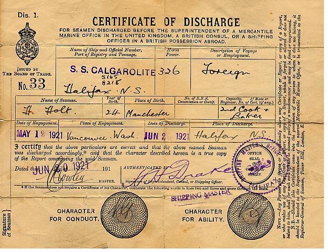 Discharge certificate