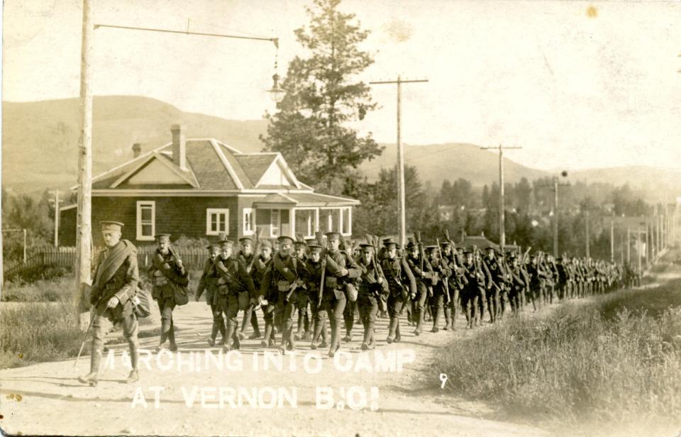 n.d. 7, Marching into camp at Vernon BC