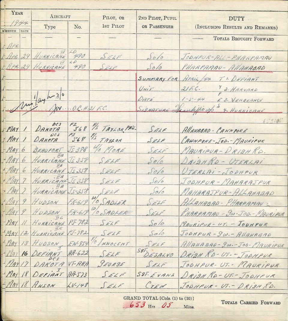 Francis Scandiffio, Pilot Logbook, p.71