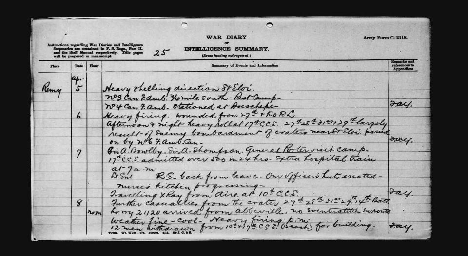 Battalion War Diary, April, 1916.