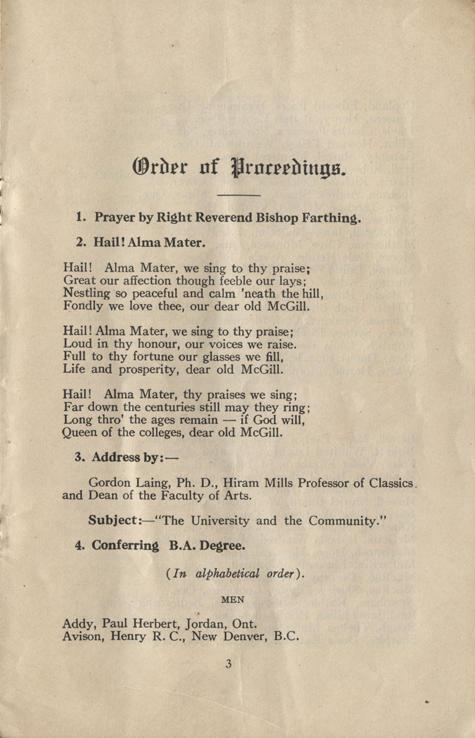 Convocation program, May 12, 1922, 3.