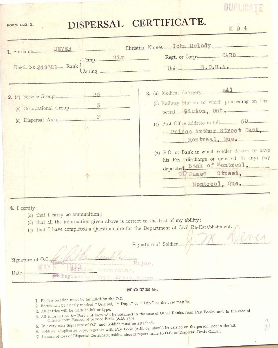 Dispersal Certificate