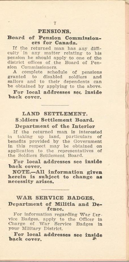 Soldiers' Civil Re-Establishment
Information &amp; Service Handbook
Page 7