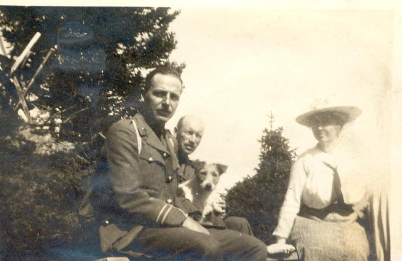 Group with dog, Mürren Prisoner of War camp, Switzerland, 1916/1917, WWI