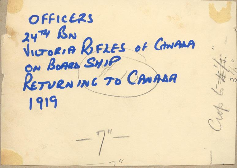 Officers 24th Bn CEF Victoria Rifles of Canada - on board ship returning to Canada 1919