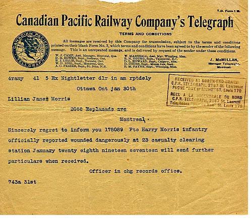 Canadian Pacific Railway's Telegraph
January 30, 1917